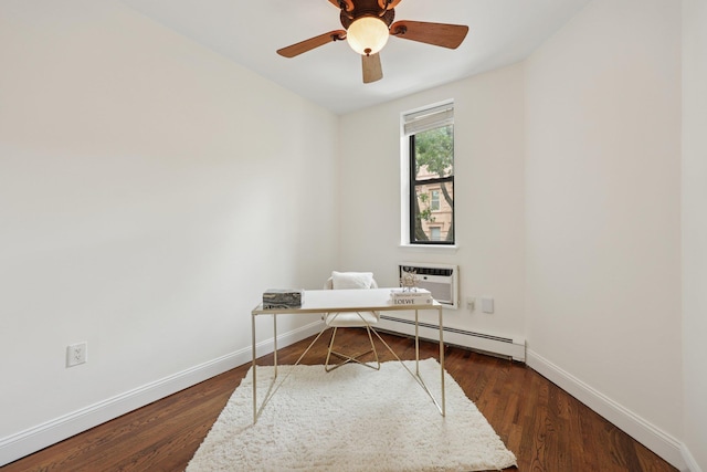 48 W Hamilton Pl Unit 5, Jersey City, NJ 07302 - office space with a wall mounted AC, wood finished floors, baseboard heating, and a ceiling fan