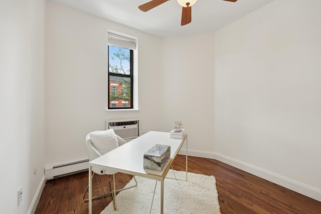 48 W Hamilton Pl Unit 5, Jersey City, NJ 07302 - office space with a wall mounted AC, a baseboard heating unit, a ceiling fan, and wood finished floors
