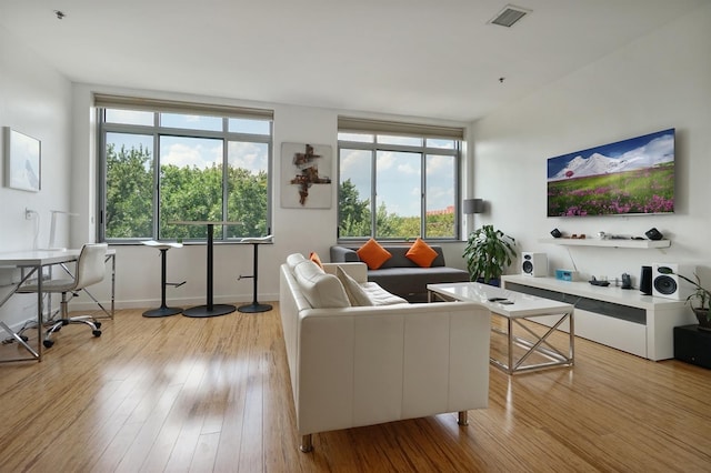 25 Mcwilliams Pl Unit 402, Jersey City, NJ 07302 - living room featuring a wealth of natural light, light wood-type flooring, and visible vents