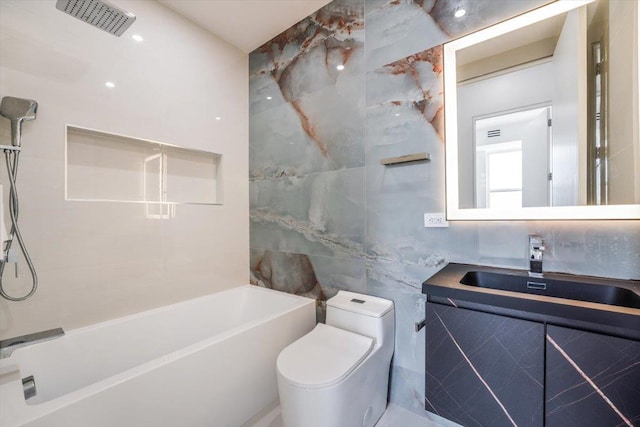 91 Pearsall Ave Unit 2, Jersey City, NJ 07305 - full bathroom featuring visible vents, tile walls, bathtub / shower combination, vanity, and toilet