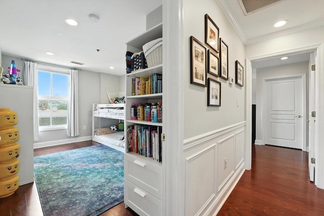 812 Grand St Unit 510, Hoboken, NJ 07030 - corridor with ornamental molding, dark wood finished floors, and recessed lighting