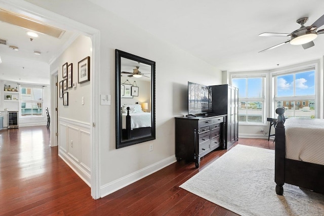 812 Grand St Unit 510, Hoboken, NJ 07030 - bedroom with dark wood-style flooring, ornamental molding, and ceiling fan