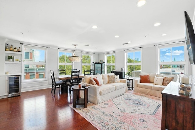 812 Grand St Unit 510, Hoboken, NJ 07030 - living room with beverage cooler, dark wood finished floors, recessed lighting, and bar