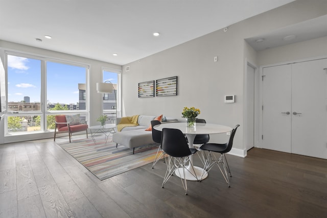 380 Newark Ave Unit 504, Jersey City, NJ 07302 - dining room featuring wood finished floors, healthy amount of natural light, recessed lighting, and a city view