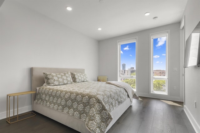 380 Newark Ave Unit 504, Jersey City, NJ 07302 - bedroom featuring dark wood-style flooring and recessed lighting
