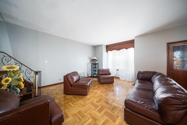 living room featuring light parquet floors