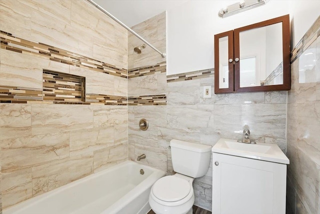 138 Leonard St Unit 2R, Jersey City, NJ 07307 - full bathroom with toilet, bathing tub / shower combination, vanity, and tile walls