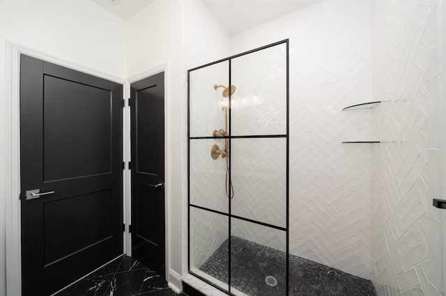 201 Zabriskie St Unit 1, Jersey City, NJ 07307 - bathroom featuring a shower stall and marble finish flooring