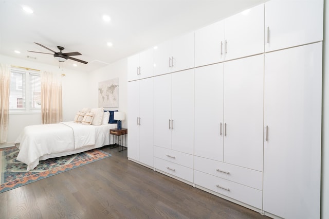 201 Zabriskie St Unit 1, Jersey City, NJ 07307 - bedroom with dark wood finished floors, recessed lighting, and a ceiling fan