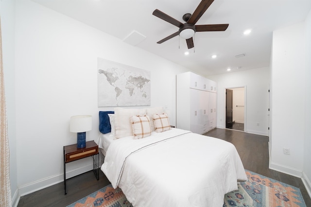 201 Zabriskie St Unit 1, Jersey City, NJ 07307 - bedroom with recessed lighting, dark wood-style flooring, and a ceiling fan