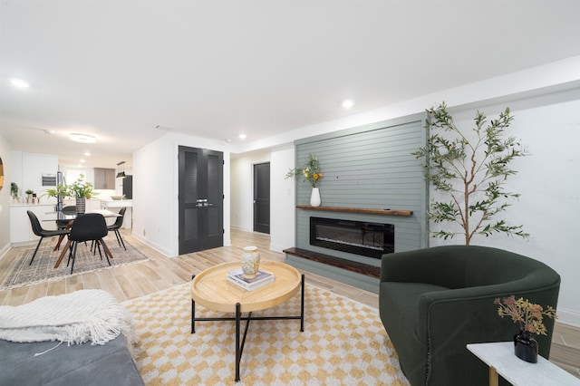 201 Zabriskie St Unit 1, Jersey City, NJ 07307 - living area with light wood finished floors, a glass covered fireplace, and recessed lighting