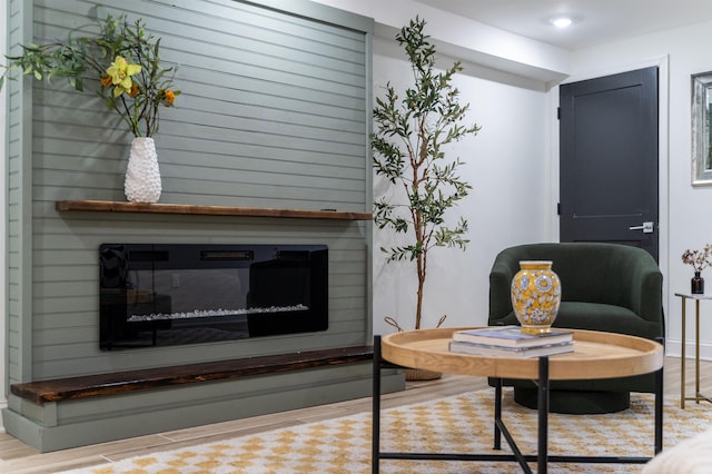201 Zabriskie St Unit 1, Jersey City, NJ 07307 - sitting room featuring a glass covered fireplace and wood finished floors