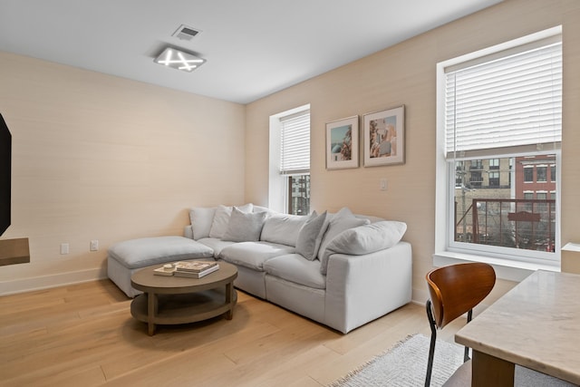 living room with light wood-type flooring