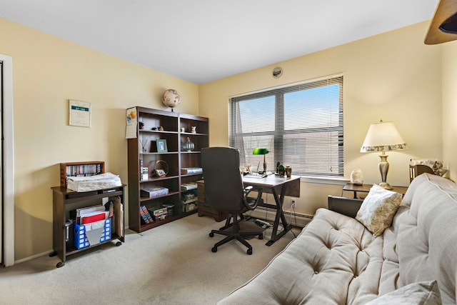 home office with carpet flooring and baseboards