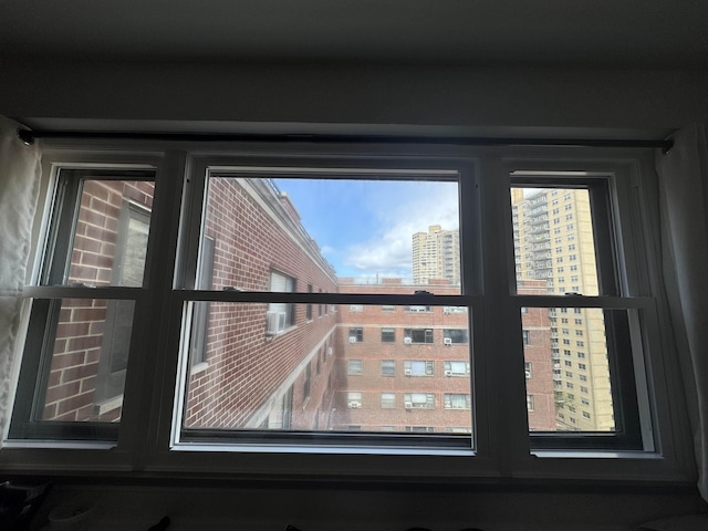 interior details featuring a city view