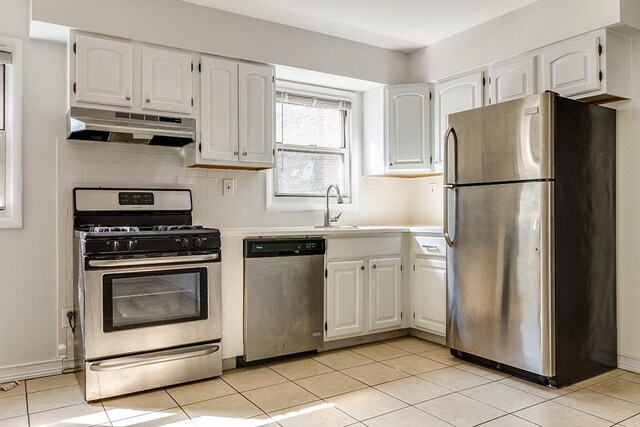 226 57th St, West New York, NJ 07093 - kitchen with appliances with stainless steel finishes, under cabinet range hood, light countertops, and white cabinetry
