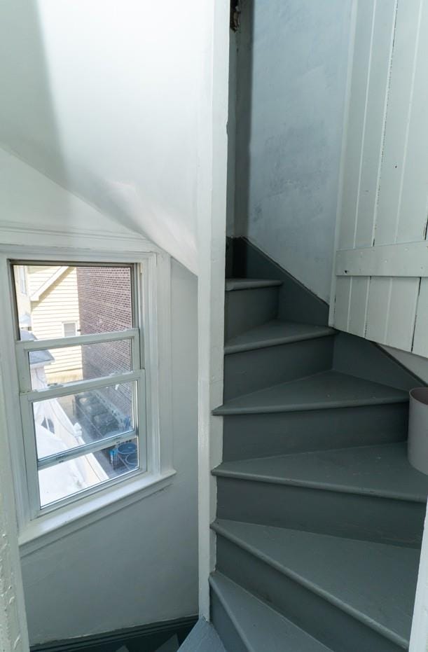 704 90th St, North Bergen, NJ 07047 - stairs with vaulted ceiling