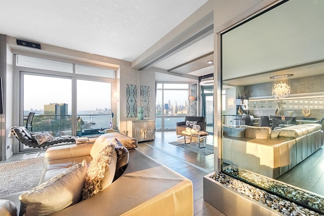 225 River St Unit 1901, Hoboken, NJ 07030 - living area with a chandelier and wood finished floors