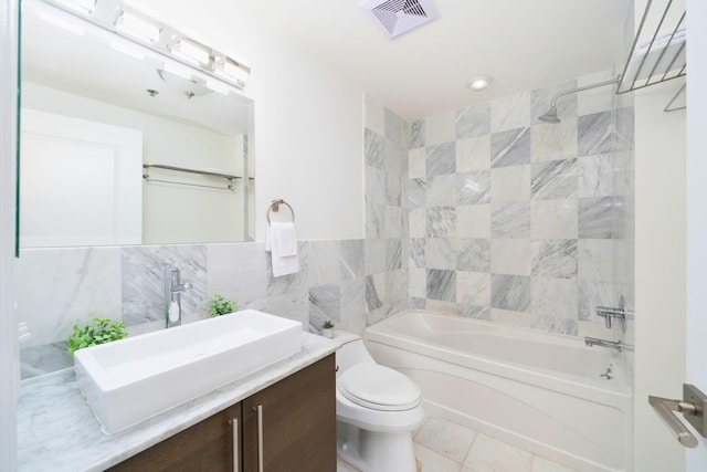 10 Regent St Unit 807, Jersey City, NJ 07302 - full bath with vanity, tile walls, bathing tub / shower combination, and tile patterned floors