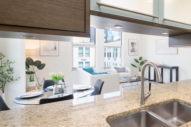 10 Regent St Unit 807, Jersey City, NJ 07302 - kitchen featuring dark brown cabinets and light stone countertops
