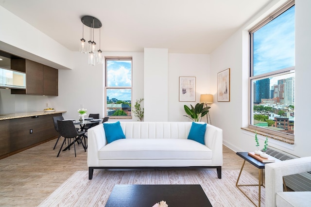 10 Regent St Unit 807, Jersey City, NJ 07302 - living area featuring light wood finished floors and a chandelier