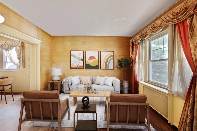 47 Darling Ave, Bloomfield, NJ 07003 - living room featuring healthy amount of natural light, wood finished floors, and radiator heating unit