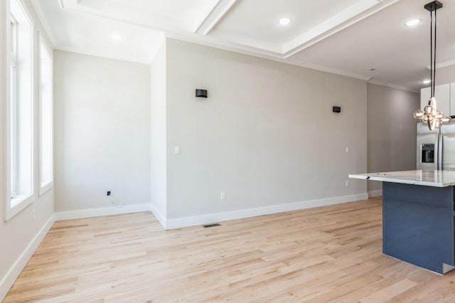 97 Irving St Unit 1, Jersey City, NJ 07307 - kitchen featuring stainless steel fridge, plenty of natural light, light wood-type flooring, baseboards, and ornamental molding
