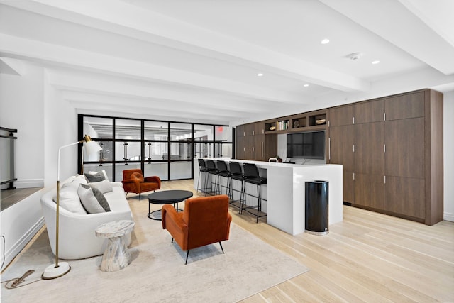 720 Clinton St Unit 6-03, Hoboken, NJ 07030 - living room with beamed ceiling, light wood-type flooring, and recessed lighting
