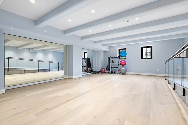 720 Clinton St Unit 6-03, Hoboken, NJ 07030 - exercise room featuring wood finished floors, plenty of natural light, and recessed lighting