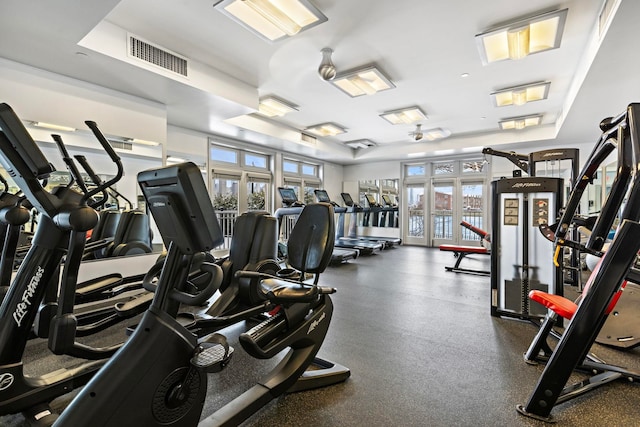 workout area featuring french doors