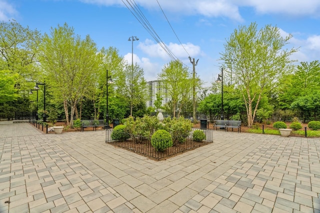 view of community with a patio area