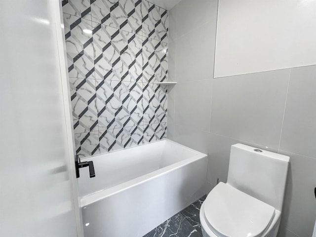 285 Lembeck Ave Unit 1, Jersey City, NJ 07305 - full bathroom featuring tile walls, shower / tub combination, toilet, and marble finish floor