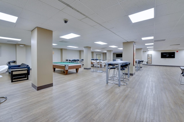 1011 Harmon Cv Unit 1011, Secaucus, NJ 07094 - rec room featuring pool table, light wood-style flooring, baseboards, and a paneled ceiling