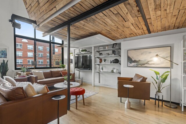 205 10th St Unit 3G, Jersey City, NJ 07302 - living area with wood ceiling and light wood finished floors