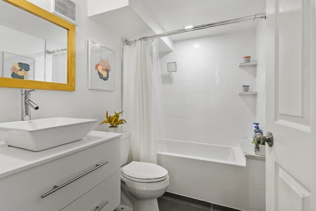 205 10th St Unit 3G, Jersey City, NJ 07302 - full bathroom with vanity, shower / bath combination with curtain, and tile patterned floors