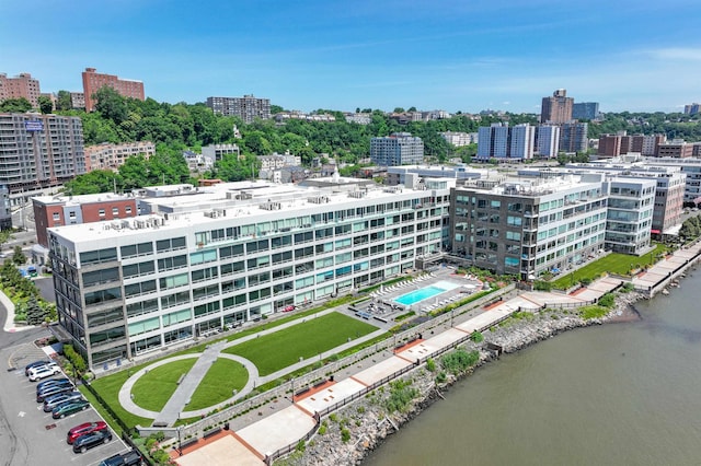 bird's eye view featuring a water view