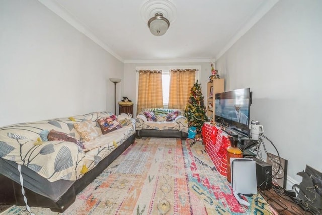 living room featuring ornamental molding