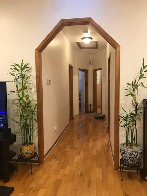 hallway with light wood-type flooring