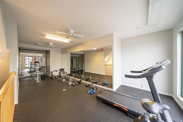 workout area with ceiling fan