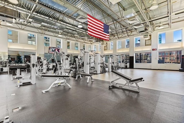 88 Morgan St Unit 2206, Jersey City, NJ 07302 - workout area with a high ceiling and healthy amount of natural light