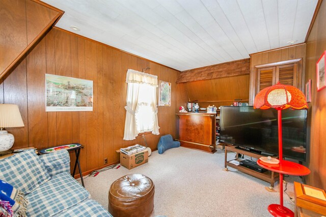 532 Passaic Ave, Nutley, NJ 07110 - living room with carpet floors and wood walls