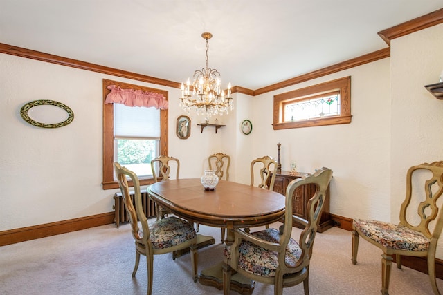 532 Passaic Ave, Nutley, NJ 07110 - carpeted dining area with crown molding, healthy amount of natural light, baseboards, and a chandelier
