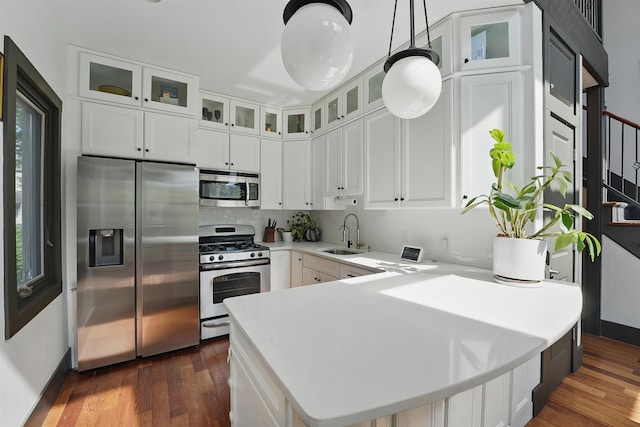 245 Ogden Ave Unit 2, Jersey City, NJ 07307 - kitchen featuring stainless steel appliances, a sink, a peninsula, and dark wood-style flooring