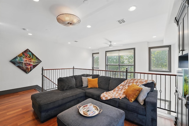 245 Ogden Ave Unit 2, Jersey City, NJ 07307 - living area featuring wood finished floors, a ceiling fan, and recessed lighting