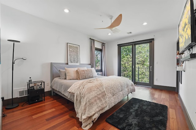 245 Ogden Ave Unit 2, Jersey City, NJ 07307 - bedroom featuring access to exterior, wood finished floors, recessed lighting, ceiling fan, and baseboards