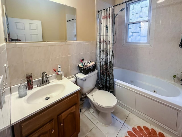 3481 John F Kennedy Blvd Unit 301, Jersey City, NJ 07307 - full bath featuring tile walls, a combined bath / shower with jetted tub, tile patterned flooring, and vanity