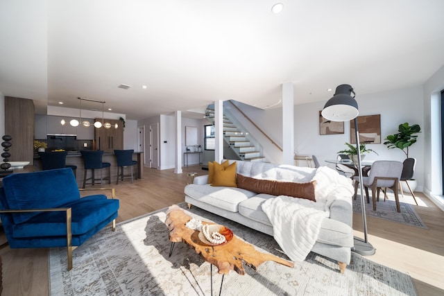 living room featuring light hardwood / wood-style flooring