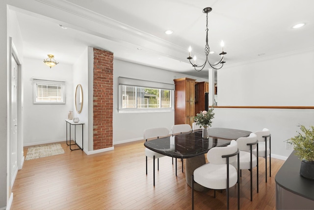 5 Bonn Pl, Weehawken, NJ 07086 - dining area with light wood-style flooring, ornamental molding, recessed lighting, and a chandelier
