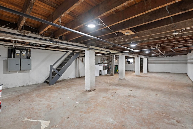 basement with washer / clothes dryer and electric panel