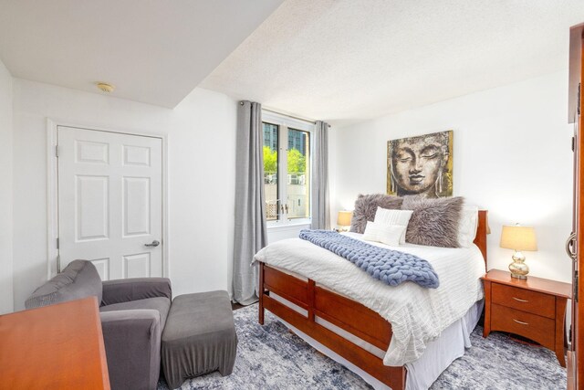 bedroom with light carpet